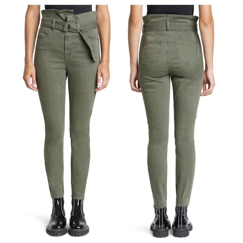Pistola Inez Paper Bag Skinny Jeans Raw Hem Olive Green Size 27